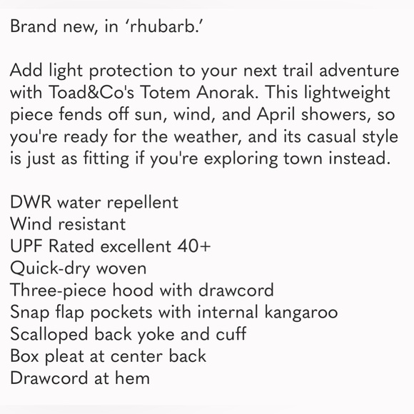 Toad&Co Totem Anorak pullover wind hoodie Jacket rhubarb dark salmon size XS S - Picture 13 of 13